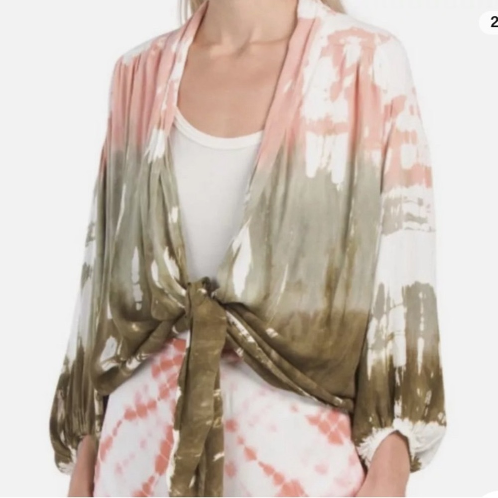 Young, Fabulous & Broke M CARMEN Cardigan Top Tie Dye Open Front Waist Ties